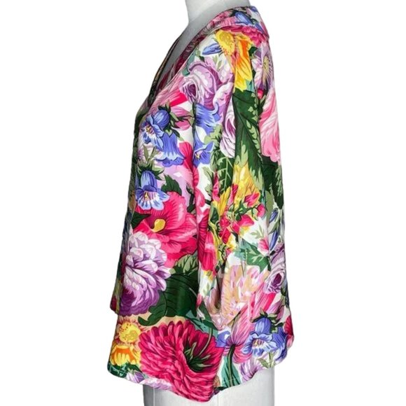 Vintage Anne Pinkerton Glory 100% Silk Rainbow Floral Peter Pan Collar Blouse - Picture 8 of 11